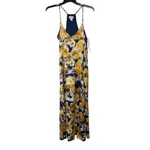 Nicole Miller Navy and Mustard Floral Slip Maxi Dress